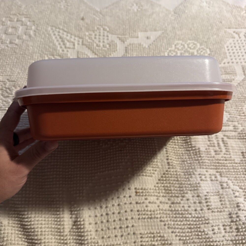 2-Piece 80s/90s Vintage/Retro Brown & White Plastic Rectangular 8oz Snap Lid Set